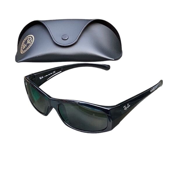 RAY-BAN NEW 57MM RECTANGLE SUNGLASSES BLACK/CRYSTAL GREEN - Picture 6 of 11